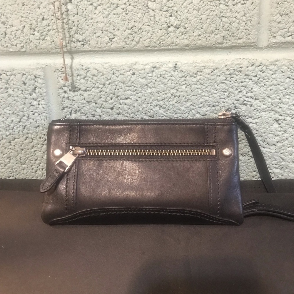 Black Leather Wristlet with Zipper